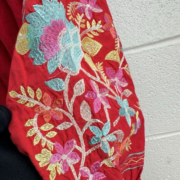 Free People Red Fleur Du Jour Embroidered Mini Off the Shoulder Dress Sz S - Picture 4 of 8